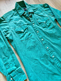 Medium - Vintage 90s Panhandle Slim Solid Turquoise Button Up Western Brush Popper Shirt