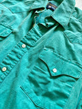 Medium - Vintage 90s Panhandle Slim Solid Turquoise Button Up Western Brush Popper Shirt