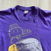 Med/Leg - Vintage 90s Purple Bald Eagle / Alaska Fringed T-Shirt