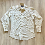 Med/Lrg - Vintage 80s Panhandle Slim White Cream Striped Polyester Western Pearlsnap Shirt