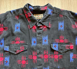2XL - Vintage 90s True Grit Faded Black Southwestern / Aztec Print Button Up Western Shirt