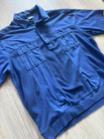 Large - Vintage 80s Casual Joe Ribbed Short Sleeve 1/4 Button Up Polo / Leisure Shirt