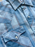 Medium - Vintage 80s ATB Western Baby Blue Plaid Short Sleeve Pearlsnap Shirt