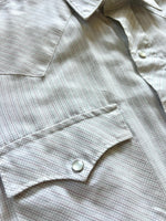 Med/Lrg - Vintage 80s ATB Western Cream Thin Lined Plaid Short Sleeve Pearlsnap Shirt