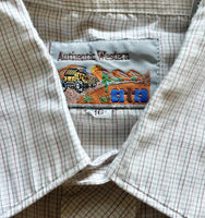 Med/Lrg - Vintage 80s ATB Western Cream Thin Lined Plaid Short Sleeve Pearlsnap Shirt