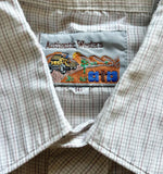 Med/Lrg - Vintage 80s ATB Western Cream Thin Lined Plaid Short Sleeve Pearlsnap Shirt
