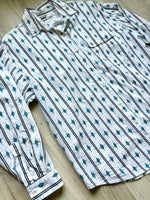 Women's M/L - Vintage 90s Ilio White & Turquoise Southwestern / Aztec Print Button Up Western Shirt