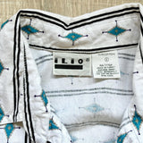 Women's M/L - Vintage 90s Ilio White & Turquoise Southwestern / Aztec Print Button Up Western Shirt
