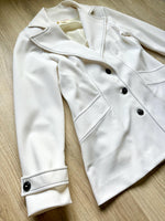 Vintage 70s Ship Mates White w/ Black Stitch Polyester Leisure Suit / Disco Jacket (Womens S/M)