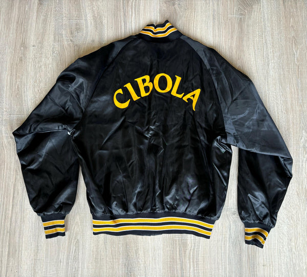 Vintage 80s Cibola High School Black Satin Windbreaker/ Bomber Jacket (Men's Large)