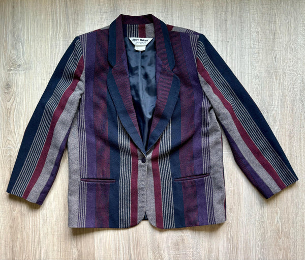 Vintage 80s Inner Visions Purple/Gray/Navy Striped Blazer (Womens M/L)