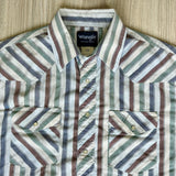 L/XL - Vintage 90s Wrangler White/Green/Maroon Striped Western Pearlsnap Shirt
