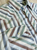 L/XL - Vintage 90s Wrangler White/Green/Maroon Striped Western Pearlsnap Shirt