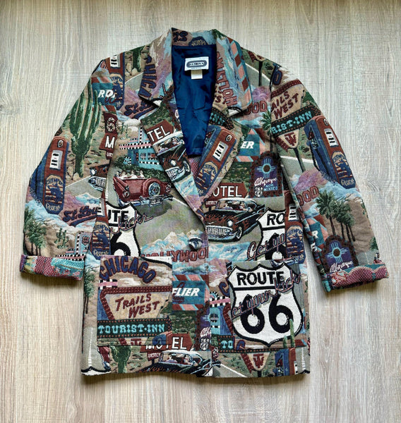 Vintage 90s Hamilton Route 66 / Travel Tapestry Blazer (Women's Medium)