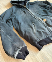 Vintage 90s Black Carhartt Faded & Distressed Hooded Jacket (Men's Medium)