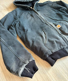 Vintage 90s Black Carhartt Faded & Distressed Hooded Jacket (Men's Medium)