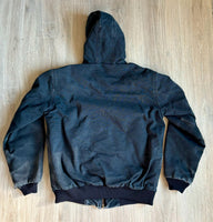 Vintage 90s Black Carhartt Faded & Distressed Hooded Jacket (Men's Medium)