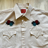 XL - Vintage 90s ELY Plains Pearlsnap Western Shirt Brown w/Embroidered Southwest / Aztec Design
