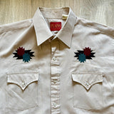 XL - Vintage 90s ELY Plains Pearlsnap Western Shirt Brown w/Embroidered Southwest / Aztec Design