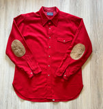 Large - Vintage 60s Pendleton Solid Red Wool Button Up Elbow Patch Trail Shirt