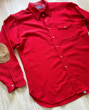Large - Vintage 60s Pendleton Solid Red Wool Button Up Elbow Patch Trail Shirt