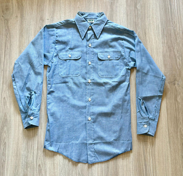 Small - Vintage 60s ELY Chambray Button Up Work Shirt (NWOT)
