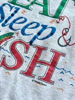 Medium - Vintage 90s Eat Sleep Fish Gray Sweatshirt