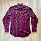 Sm/Med - Vintage 80s Wrangler Maroon/Navy Striped Western Pearlsnap Shirt