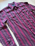 Sm/Med - Vintage 80s Wrangler Maroon/Navy Striped Western Pearlsnap Shirt