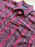 Sm/Med - Vintage 80s Wrangler Maroon/Navy Striped Western Pearlsnap Shirt