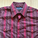Sm/Med - Vintage 80s Wrangler Maroon/Navy Striped Western Pearlsnap Shirt