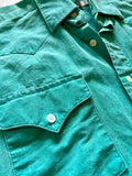 Medium - Vintage 90s Panhandle Slim Solid Turquoise Button Up Western Brush Popper Shirt