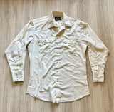 Med/Lrg - Vintage 80s Panhandle Slim White Cream Striped Polyester Western Pearlsnap Shirt