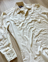 Med/Lrg - Vintage 80s Panhandle Slim White Cream Striped Polyester Western Pearlsnap Shirt