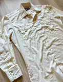 Med/Lrg - Vintage 80s Panhandle Slim White Cream Striped Polyester Western Pearlsnap Shirt
