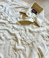 Med/Lrg - Vintage 80s Panhandle Slim White Cream Striped Polyester Western Pearlsnap Shirt