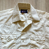 Med/Lrg - Vintage 80s Panhandle Slim White Cream Striped Polyester Western Pearlsnap Shirt