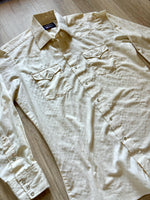 Med/Lrg - Vintage 80s Panhandle Slim White Cream Striped Polyester Western Pearlsnap Shirt