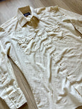 Med/Lrg - Vintage 80s Panhandle Slim White Cream Striped Polyester Western Pearlsnap Shirt