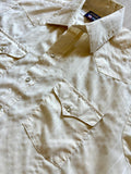 Med/Lrg - Vintage 80s Panhandle Slim White Cream Striped Polyester Western Pearlsnap Shirt