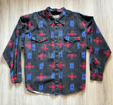 2XL - Vintage 90s True Grit Faded Black Southwestern / Aztec Print Button Up Western Shirt