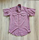 Medium - Vintage 80s Ruddock Maroon / White Striped Short Sleeve Pearlsnap Shirt