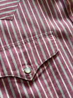 Medium - Vintage 80s Ruddock Maroon / White Striped Short Sleeve Pearlsnap Shirt