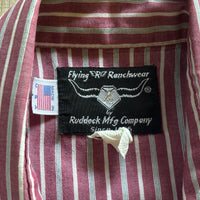 Medium - Vintage 80s Ruddock Maroon / White Striped Short Sleeve Pearlsnap Shirt