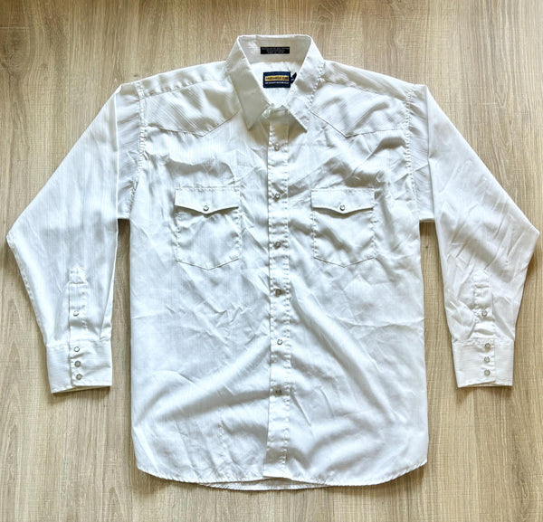 XL - Classic Panhandle Slim White Striped Polyester Pearlsnap Shirt