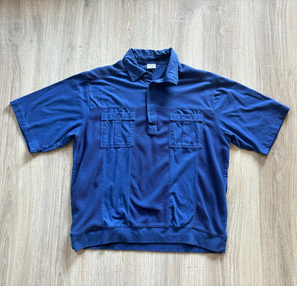 Large - Vintage 80s Casual Joe Ribbed Short Sleeve 1/4 Button Up Polo / Leisure Shirt