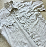 Med/Lrg - Vintage 80s ATB Western Cream Thin Lined Plaid Short Sleeve Pearlsnap Shirt