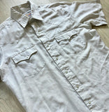 Med/Lrg - Vintage 80s ATB Western Cream Thin Lined Plaid Short Sleeve Pearlsnap Shirt