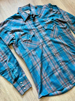 Medium - Vintage 90s ELY Turquoise / Pink Plaid Pearlsnap Shirt