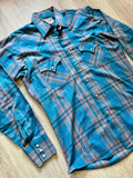 Medium - Vintage 90s ELY Turquoise / Pink Plaid Pearlsnap Shirt